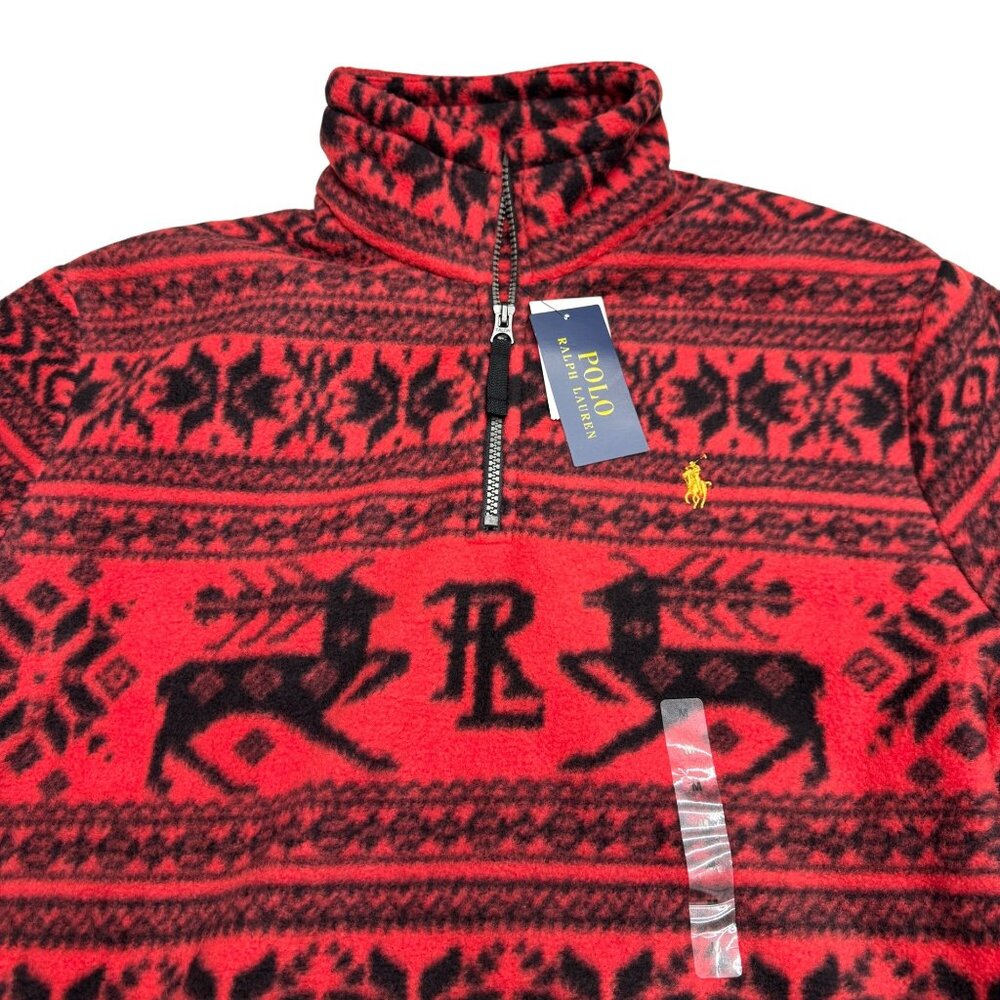 NWT $198 Polo Ralph Lauren Men's Red Fair Isle Fleece Sweatshirt 1/4 Zip, Size M - Picture 3 of 9